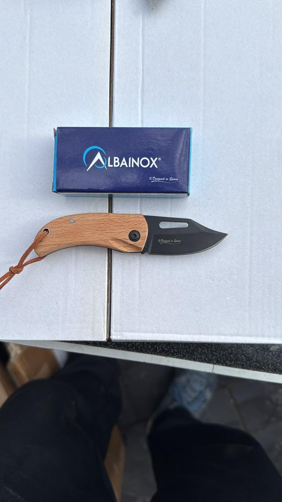 Albainox Wood-Handle Folding Knife with Clip