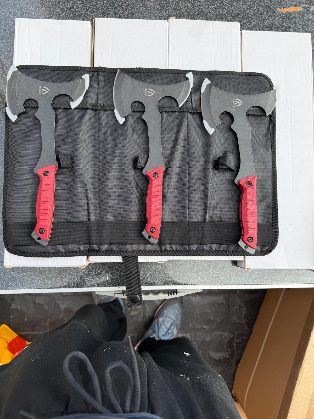Axe & Knife Combo Set (6-Piece, Red Handles, Boxed)