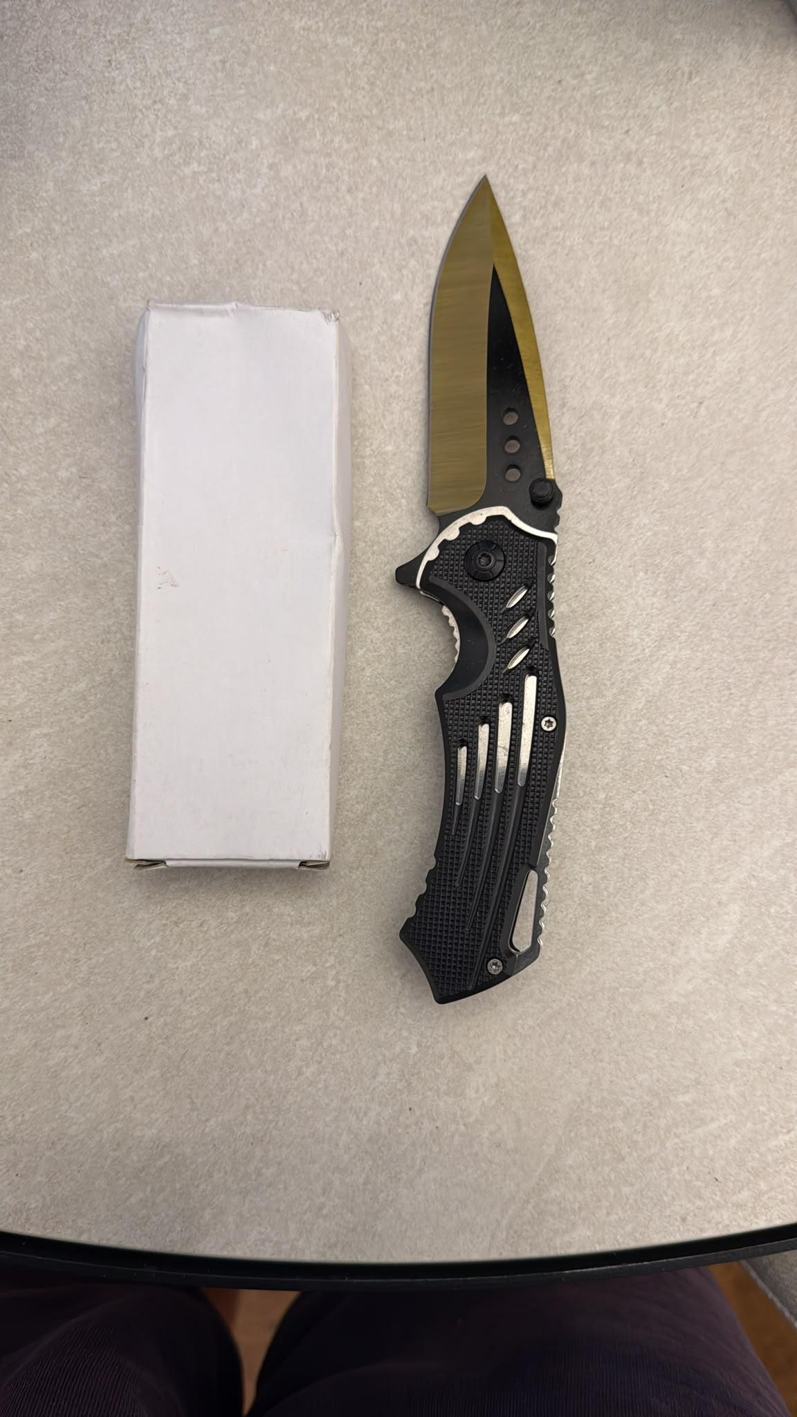 Black/Gold Skeleton-Blade Folding Knife (Boxed)