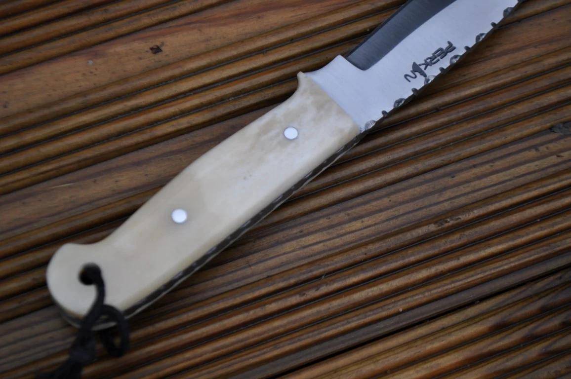 Bone-Handle Serrated Fixed-Blade Knife
