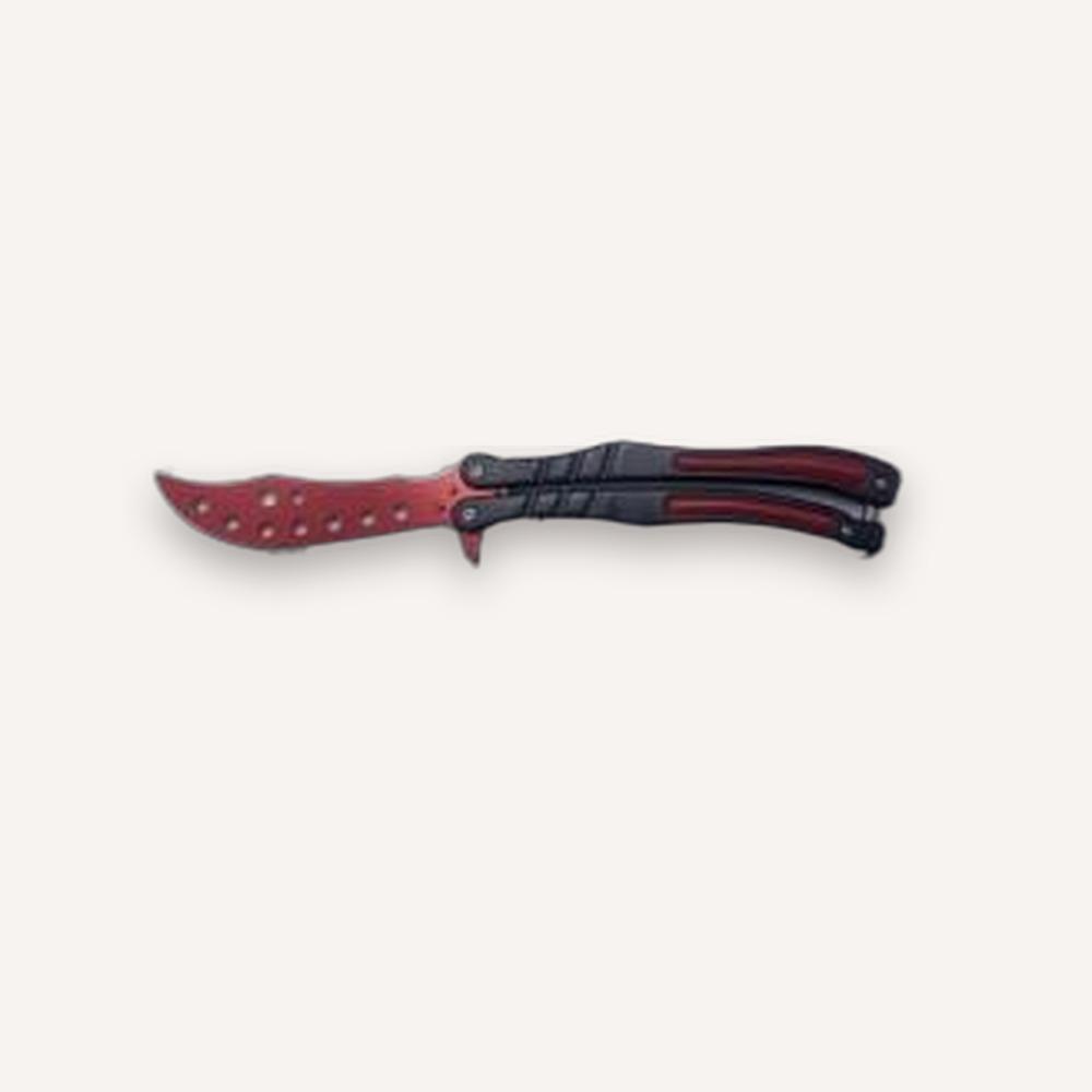 Butterfly Knife — Black Handle, Red Titanium Blade