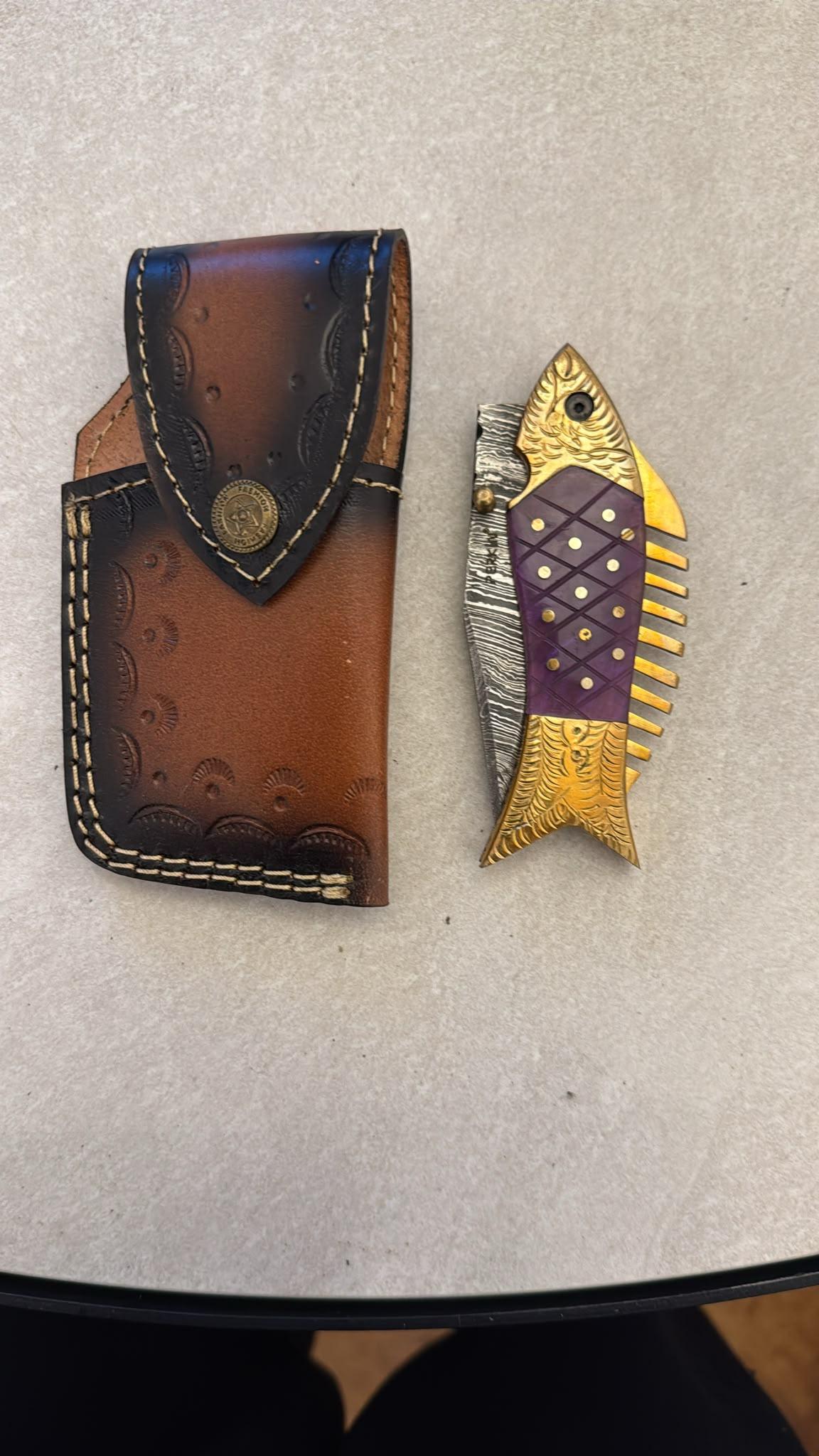 Fish-Shaped Damascus Novelty Knife - Choose Your Colour