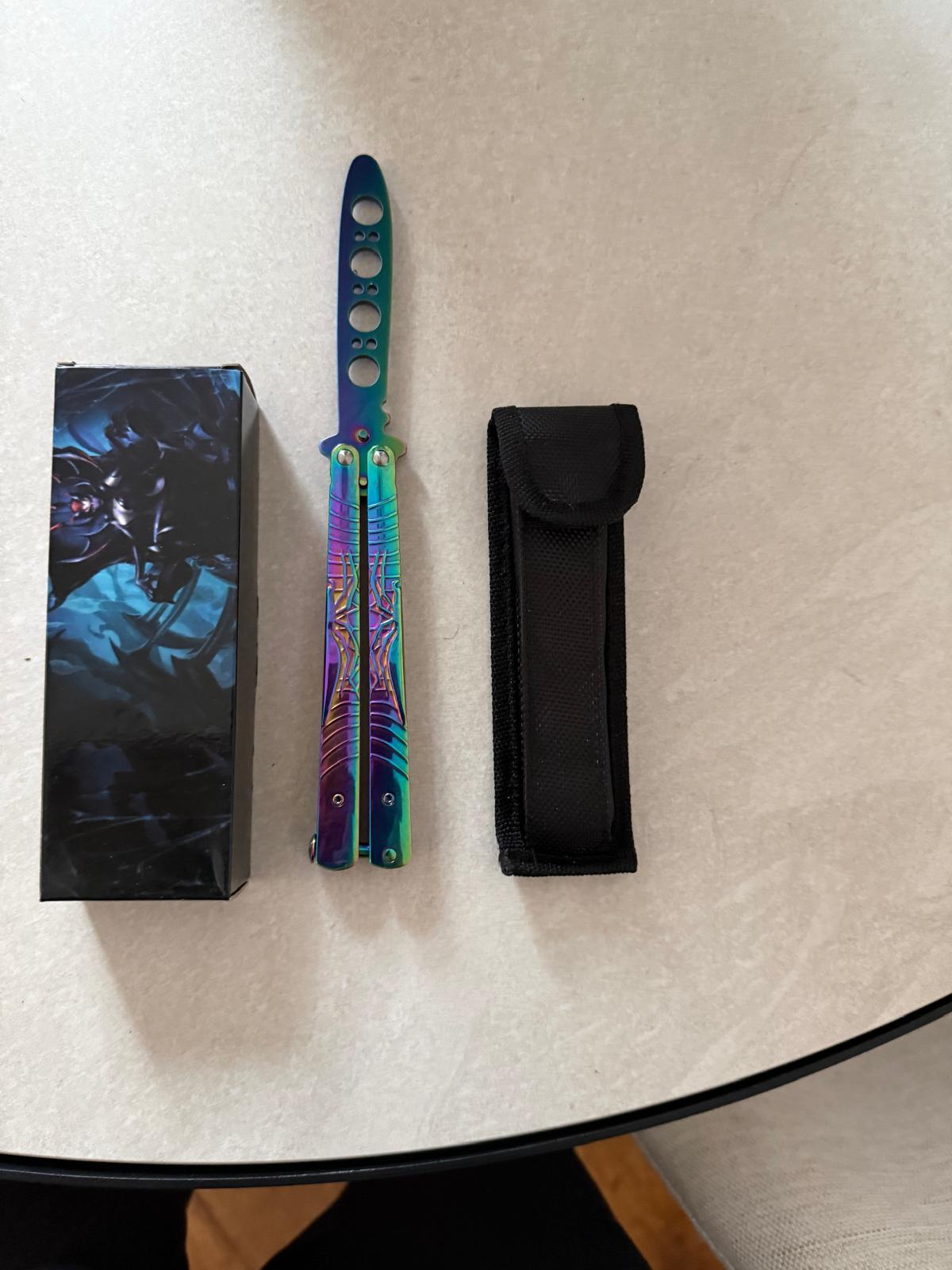 Navy Marble-Handle Butterfly Knife