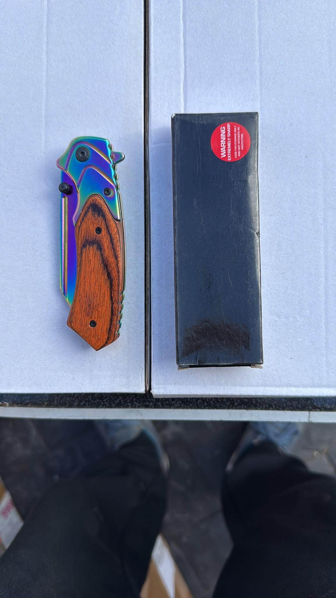 Orange Wood-Effect Folding Knife