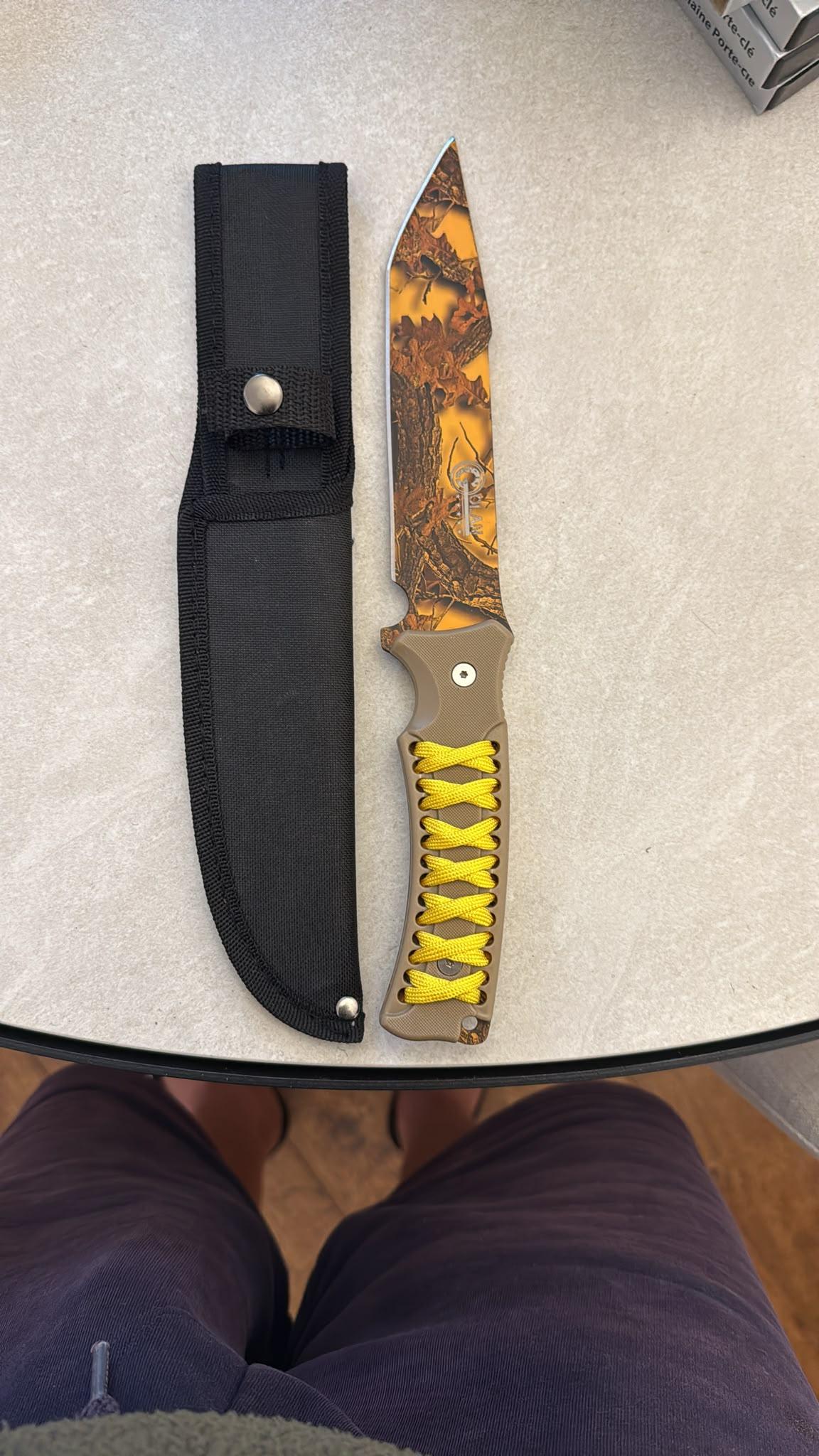 Orange/Yellow Paracord-Handle Fixed-Blade Knife