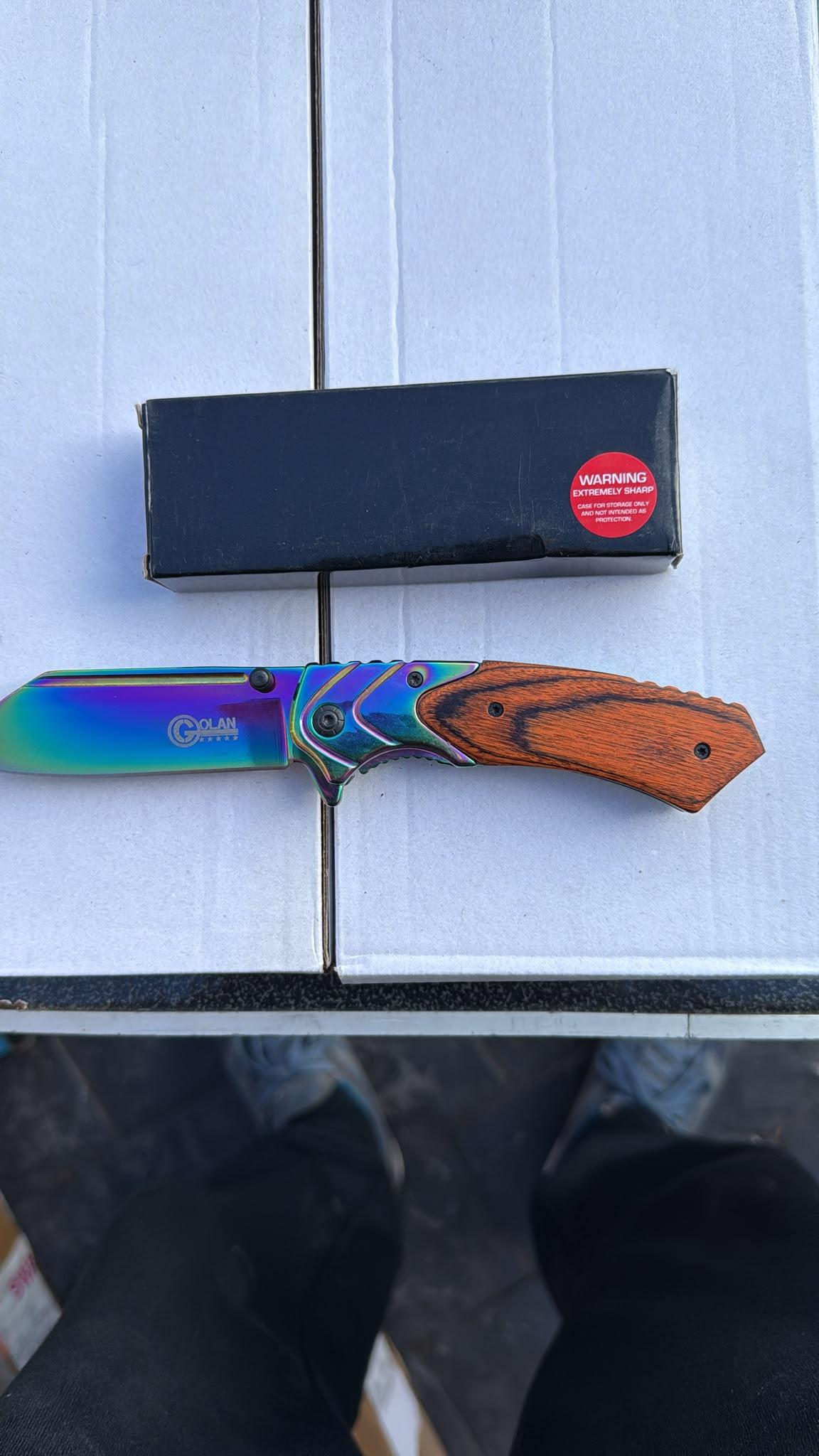 Rainbow Marble-Finish Folding Knife