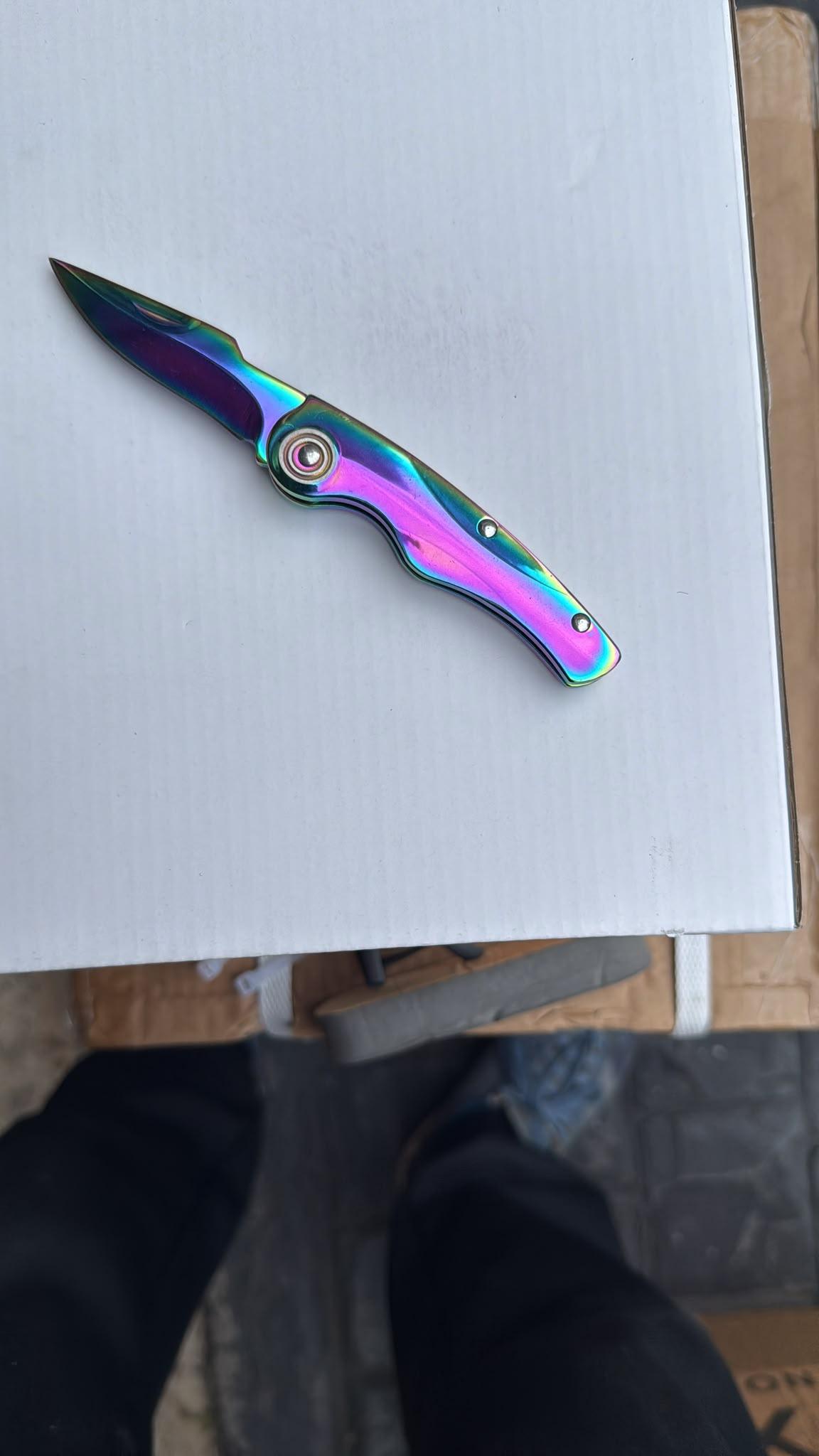 Rainbow Titanium-Finish Folding Knife