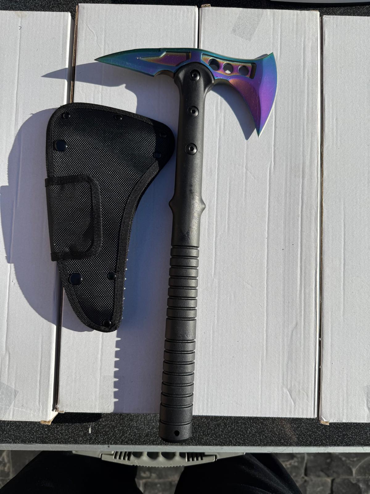 Rainbow Titanium-Finish Tomahawk Axe with Sheath