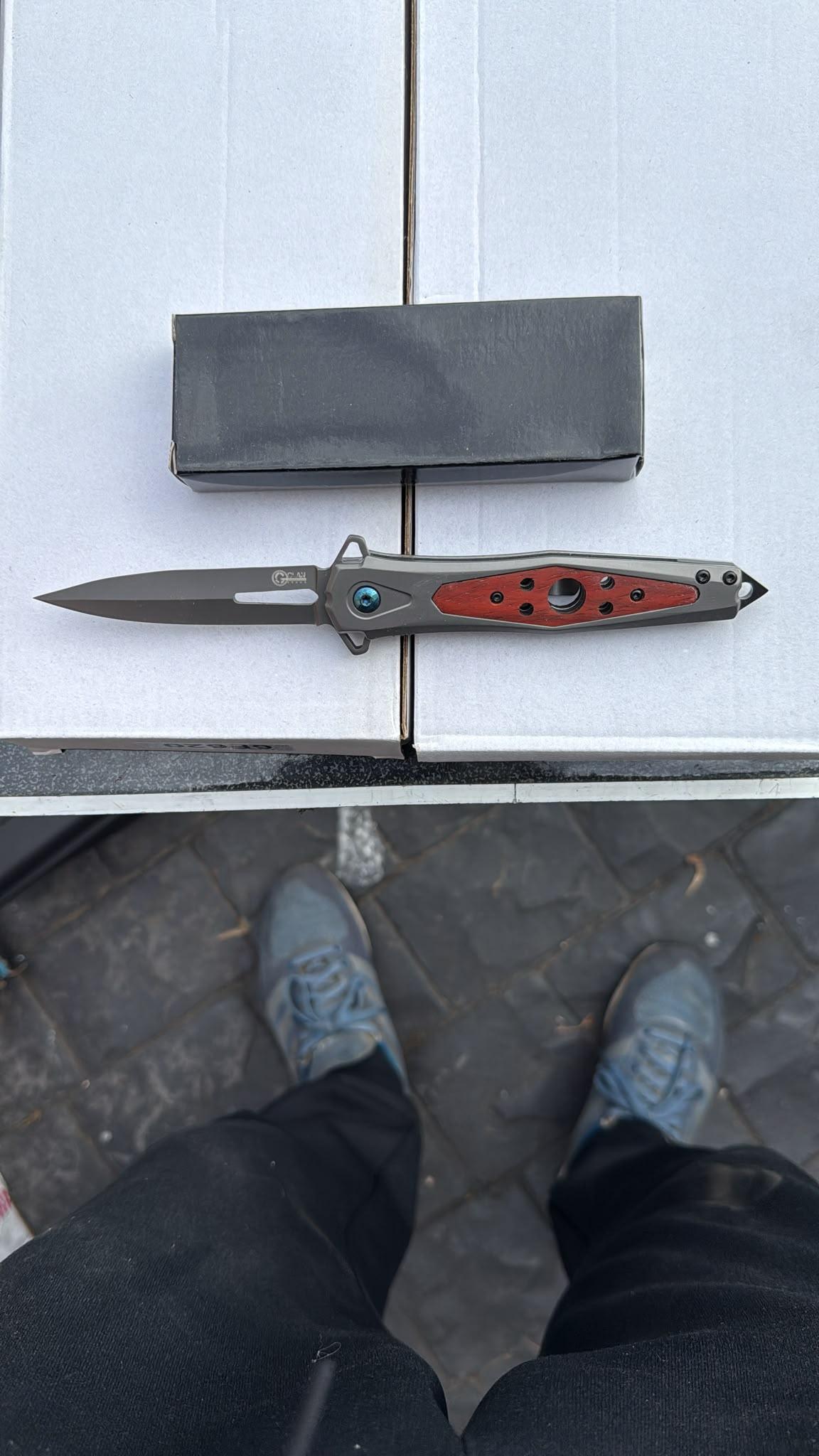 Red Gothic-Print Slim-Profile Knife