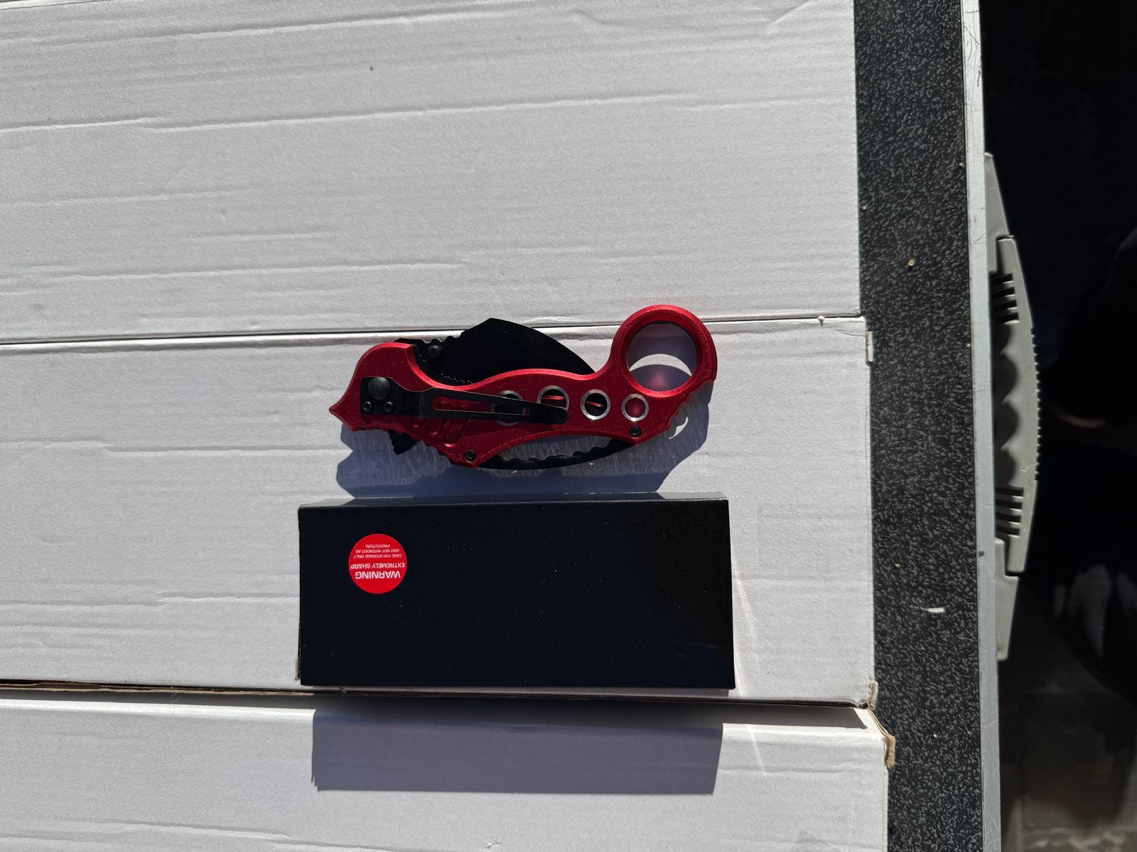 Red Karambit-Style Folding Knife (Boxed)