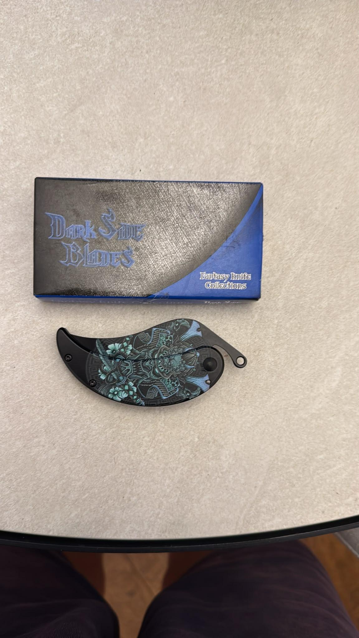Tan Line Knives Teal Marble Karambit (Boxed)
