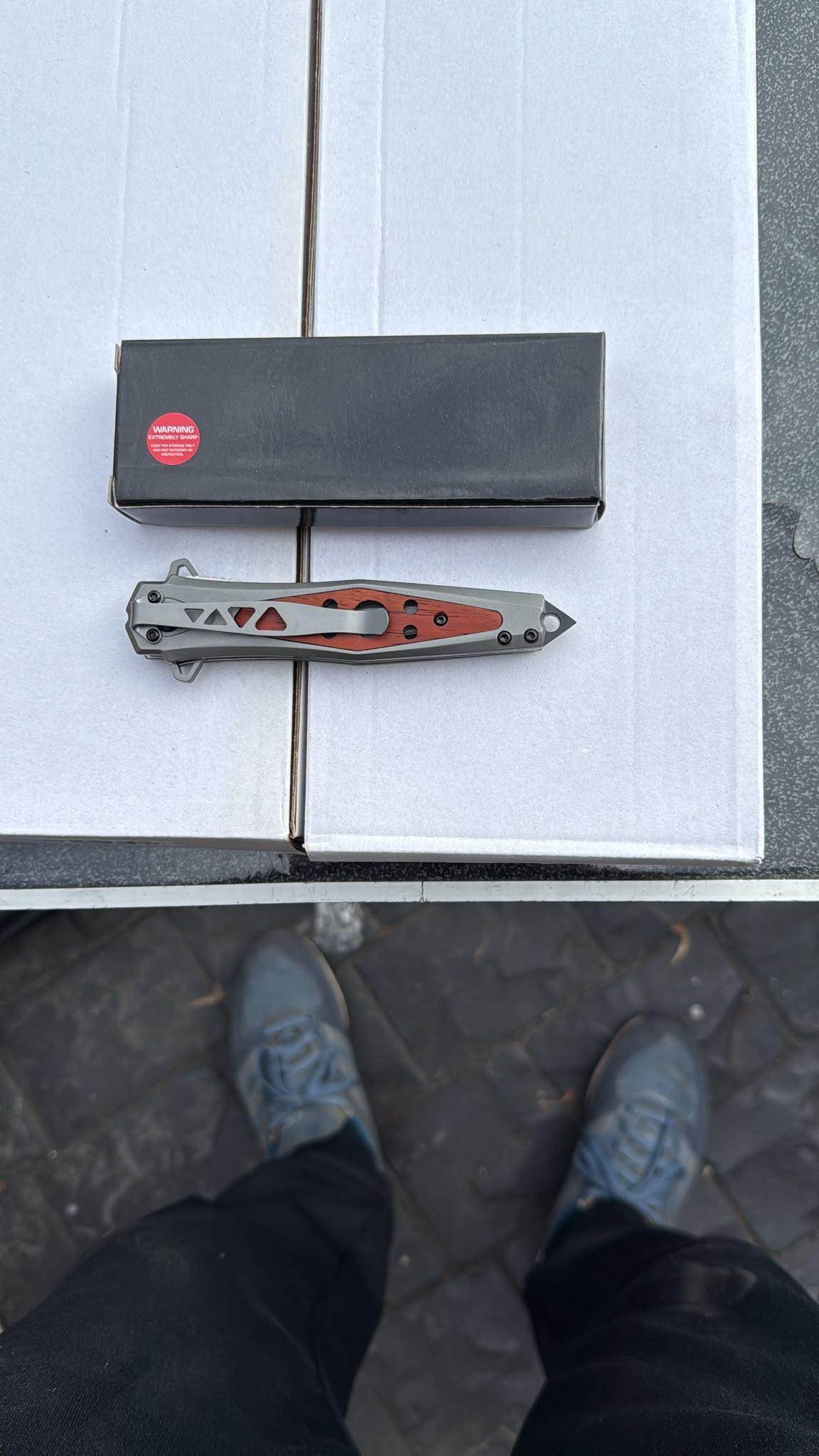 Tan/Red Handle Stiletto Knife