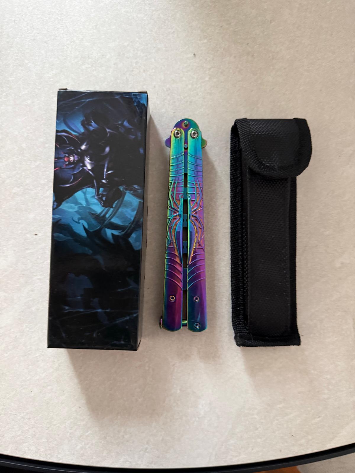 Teal/Purple Marble-Handle Butterfly Knife