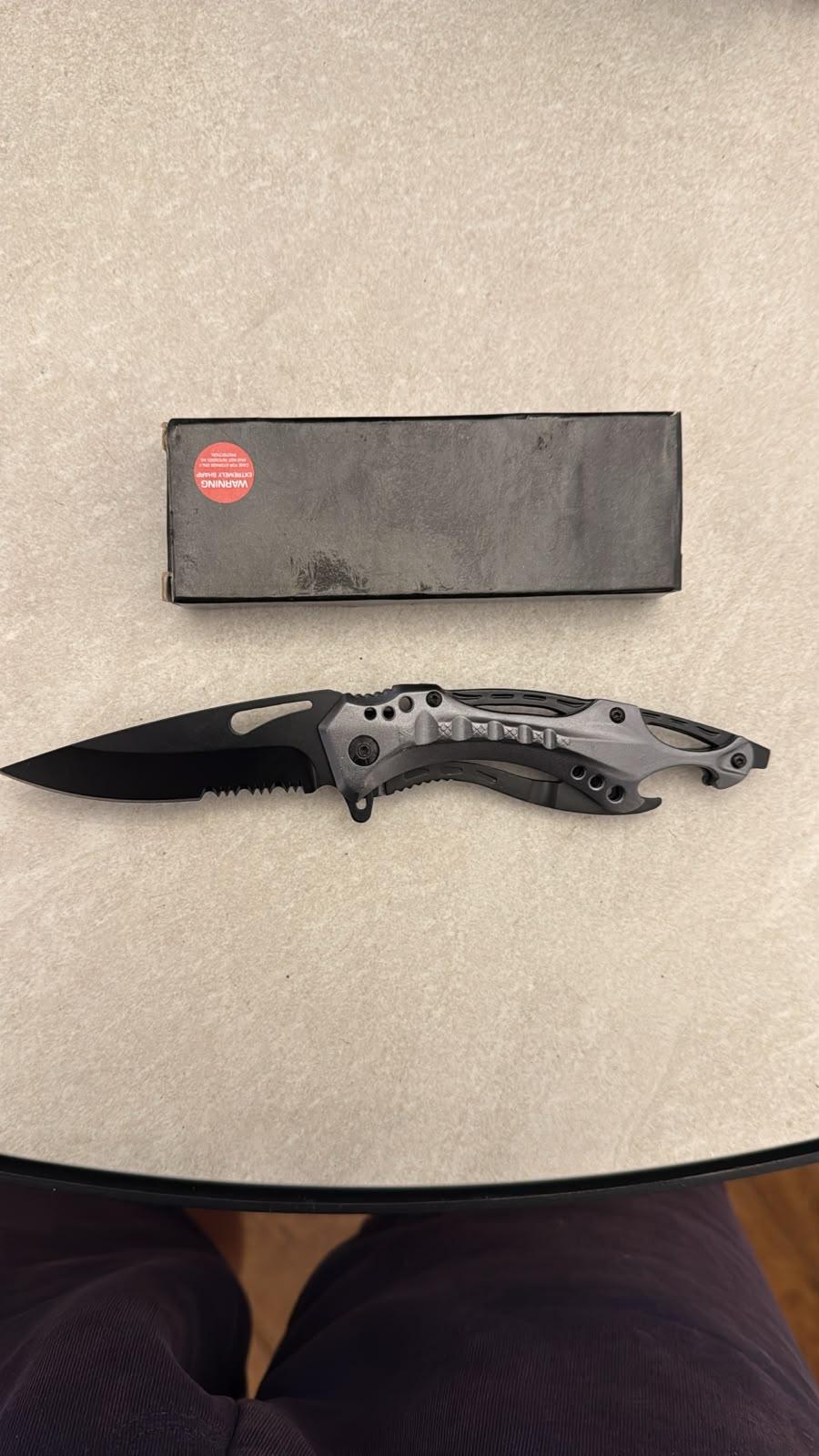 White Marble-Handle Tactical Folding Knife (Boxed)