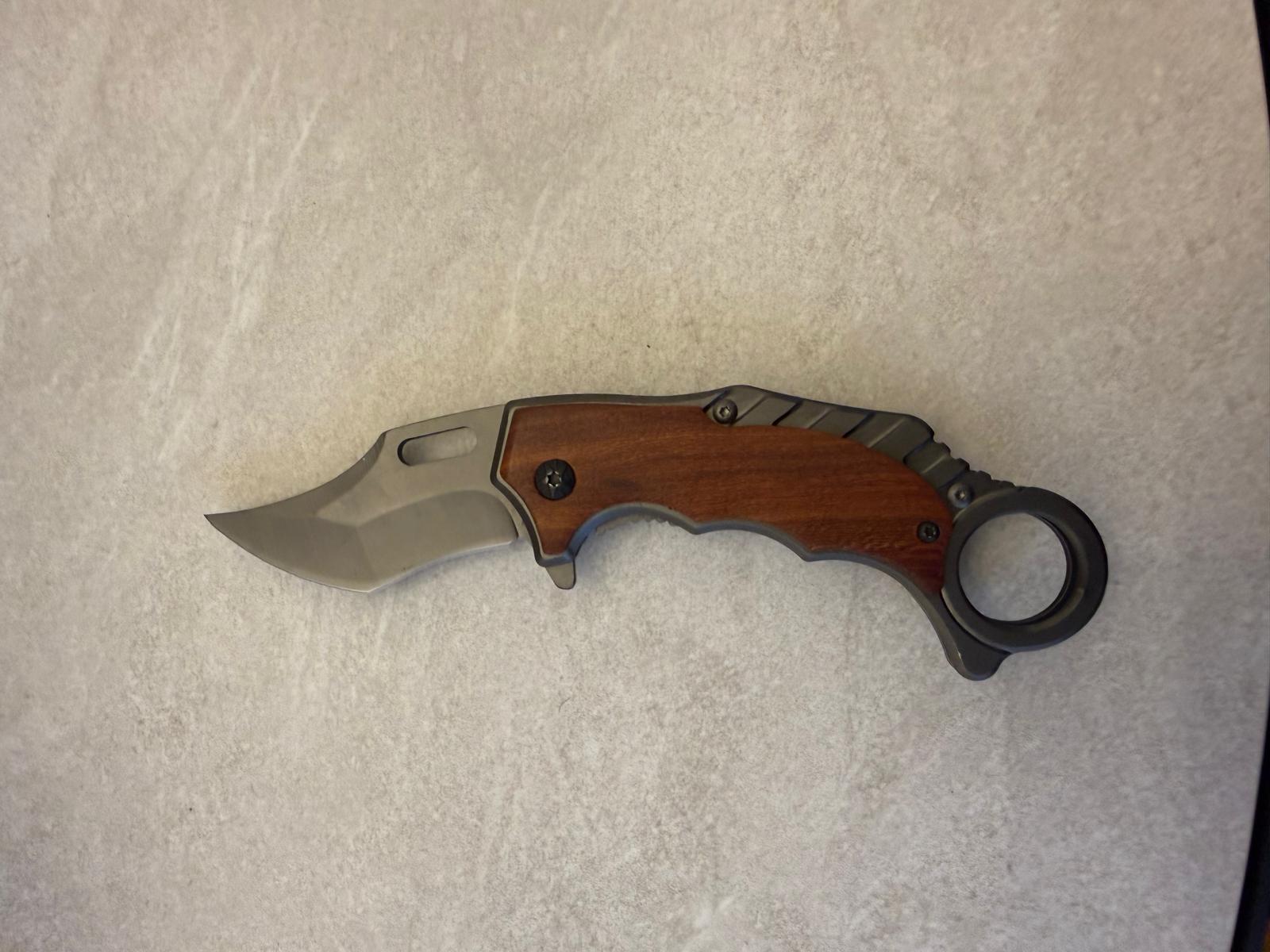 Wood-Handle Curved-Blade Folding Knife