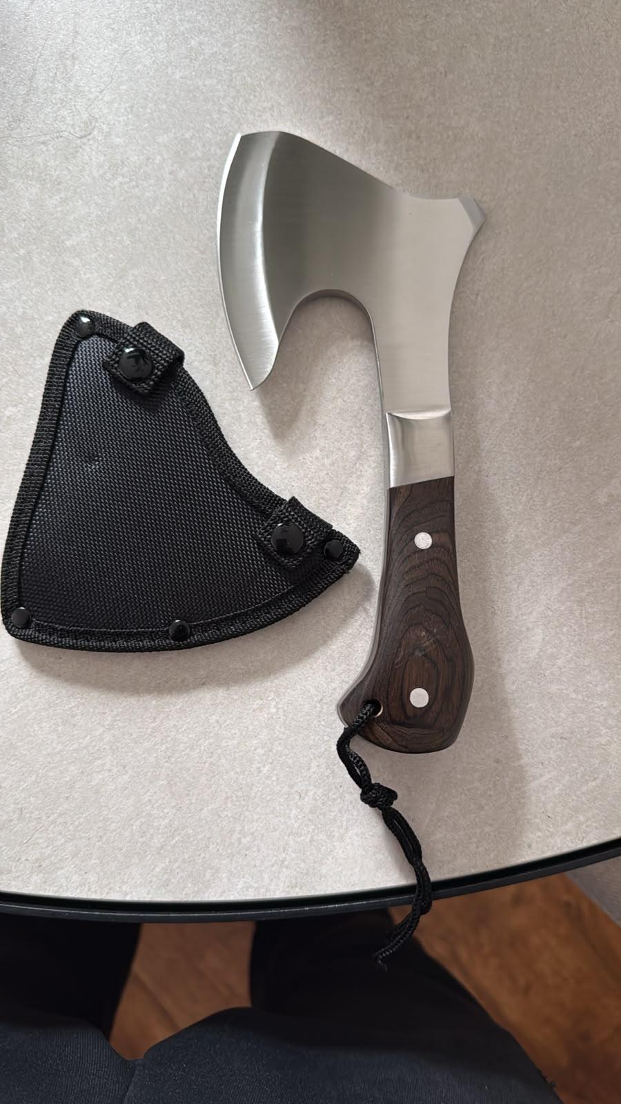 Wood-Handle Tactical Axe with Sheath