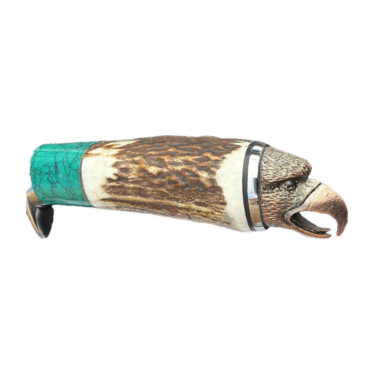 Antler Burl-Handle Outdoor Knife with Leather Sheath