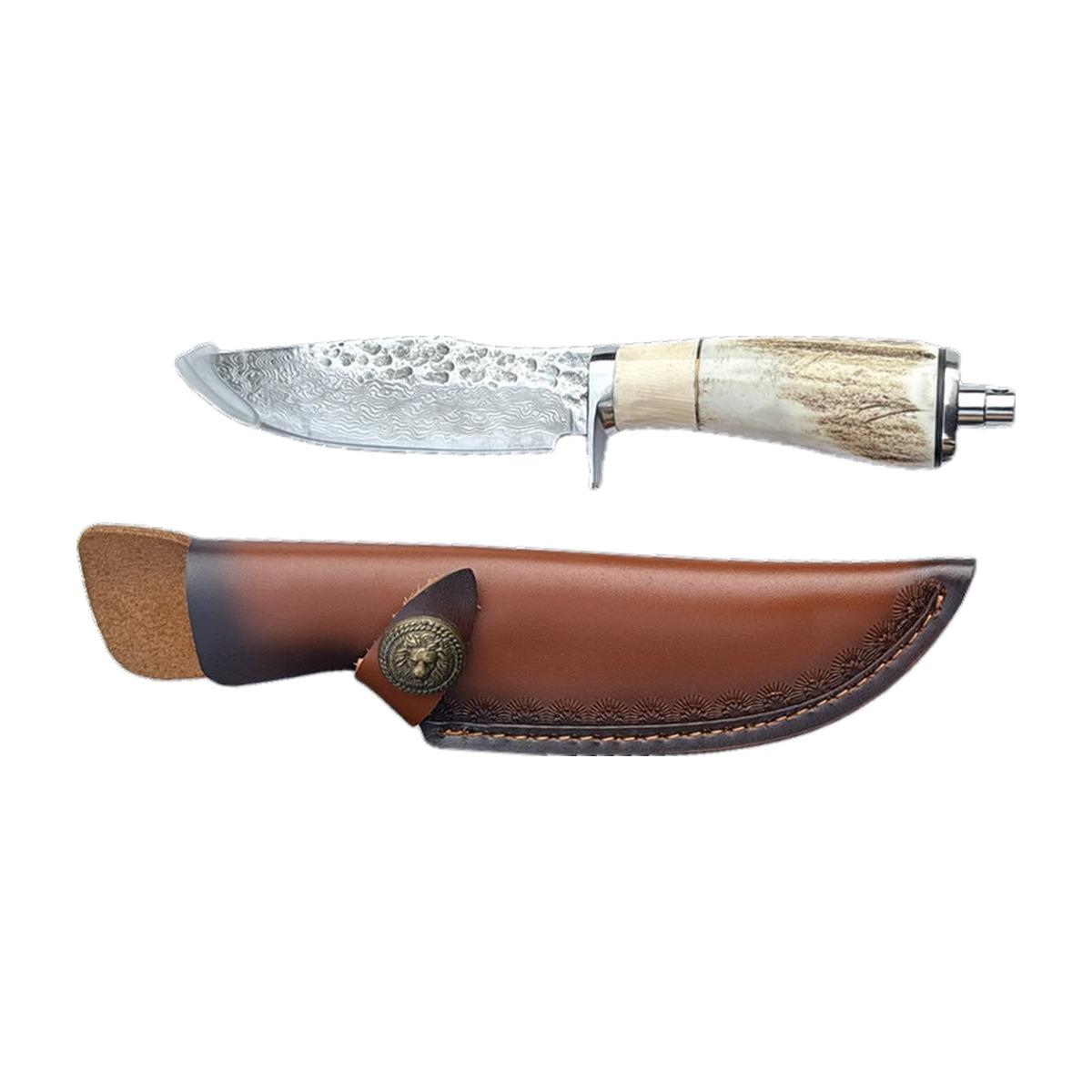 Bone/Antler-Handle Outdoor Knife with Leather Sheath (Boxed)