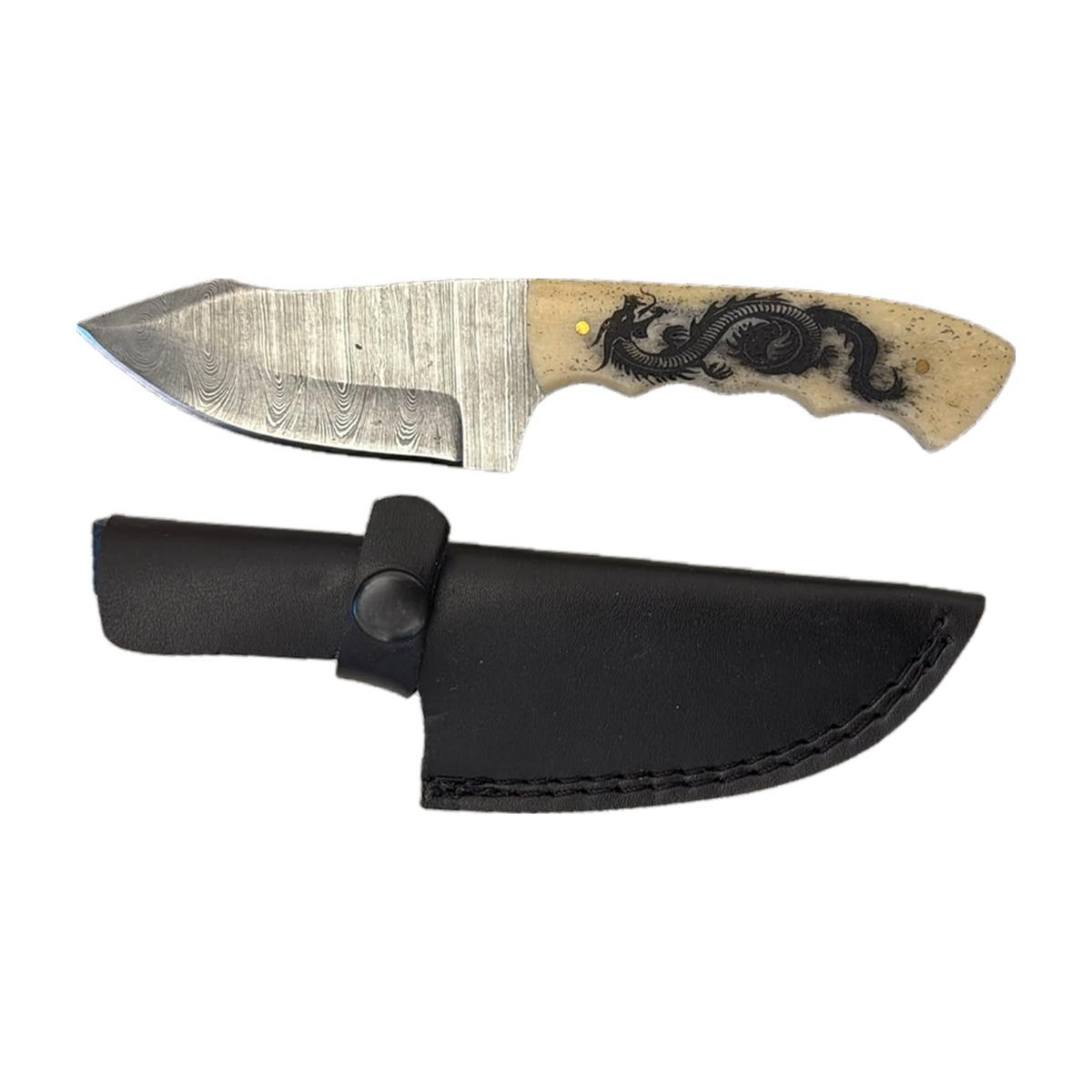 Bone & Cord Handle Fixed-Blade Knife with Sheath
