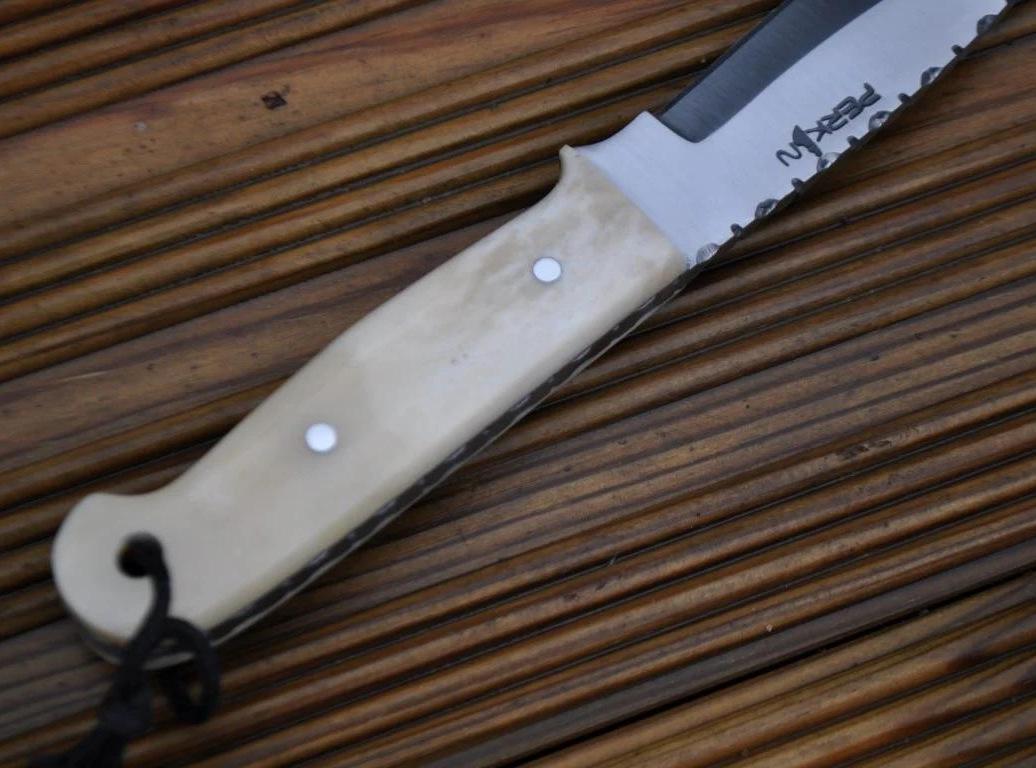 Bone-Handle Serrated Fixed-Blade Knife