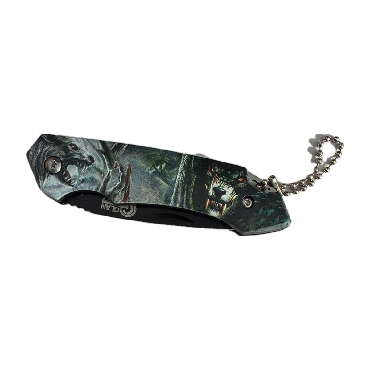Camo Gothic Curved-Blade Folder Keychain Knife (Boxed)