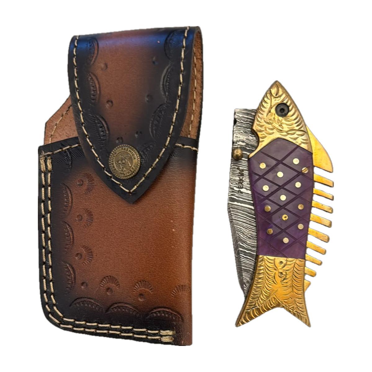 Fish-Shaped Damascus Novelty Knife - Choose Your Colour
