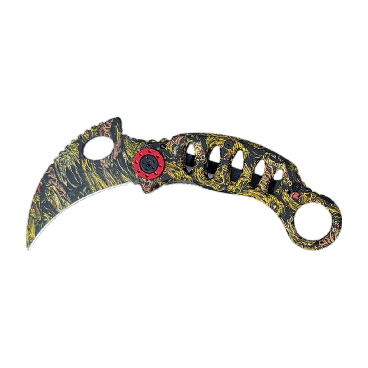 Green & Gold Ornate Curved-Blade Folder with Red Gem