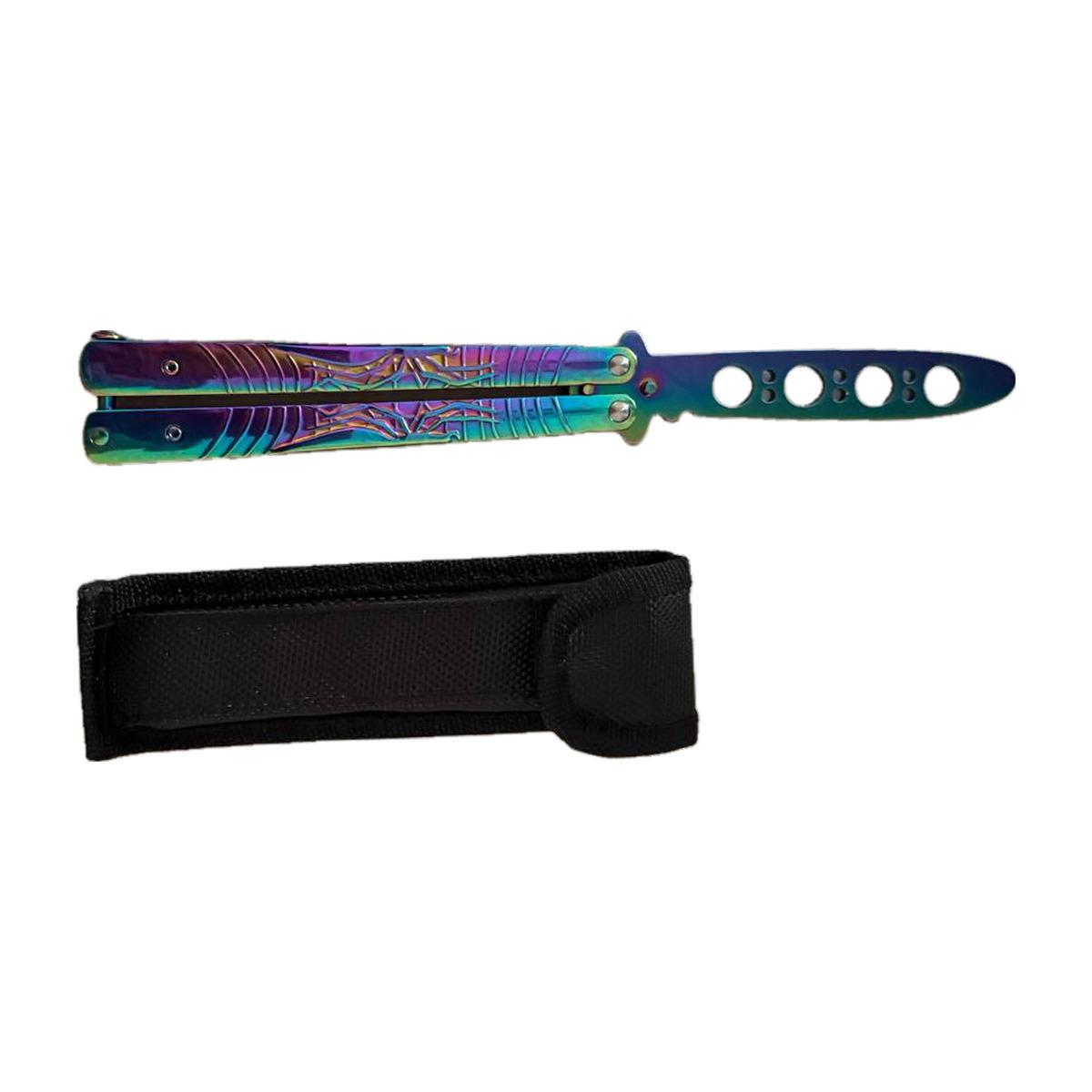 Navy Marble-Handle Flip Knife