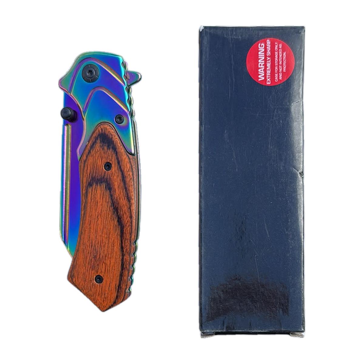 Orange Wood-Effect Folding Knife
