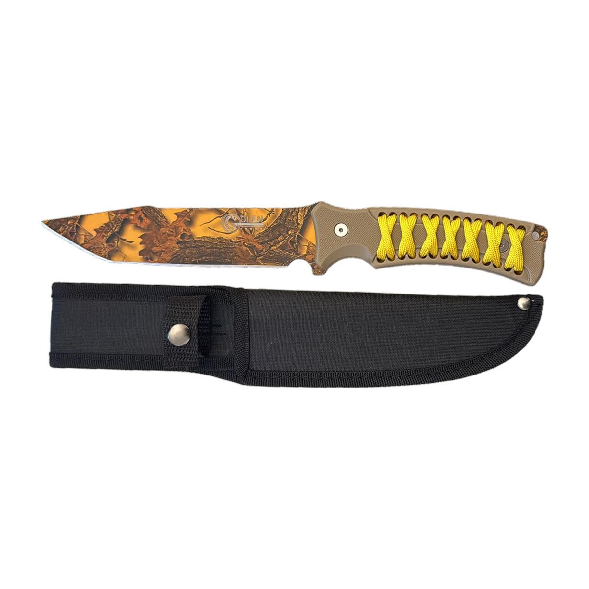 Orange/Yellow Paracord-Handle Fixed-Blade Knife