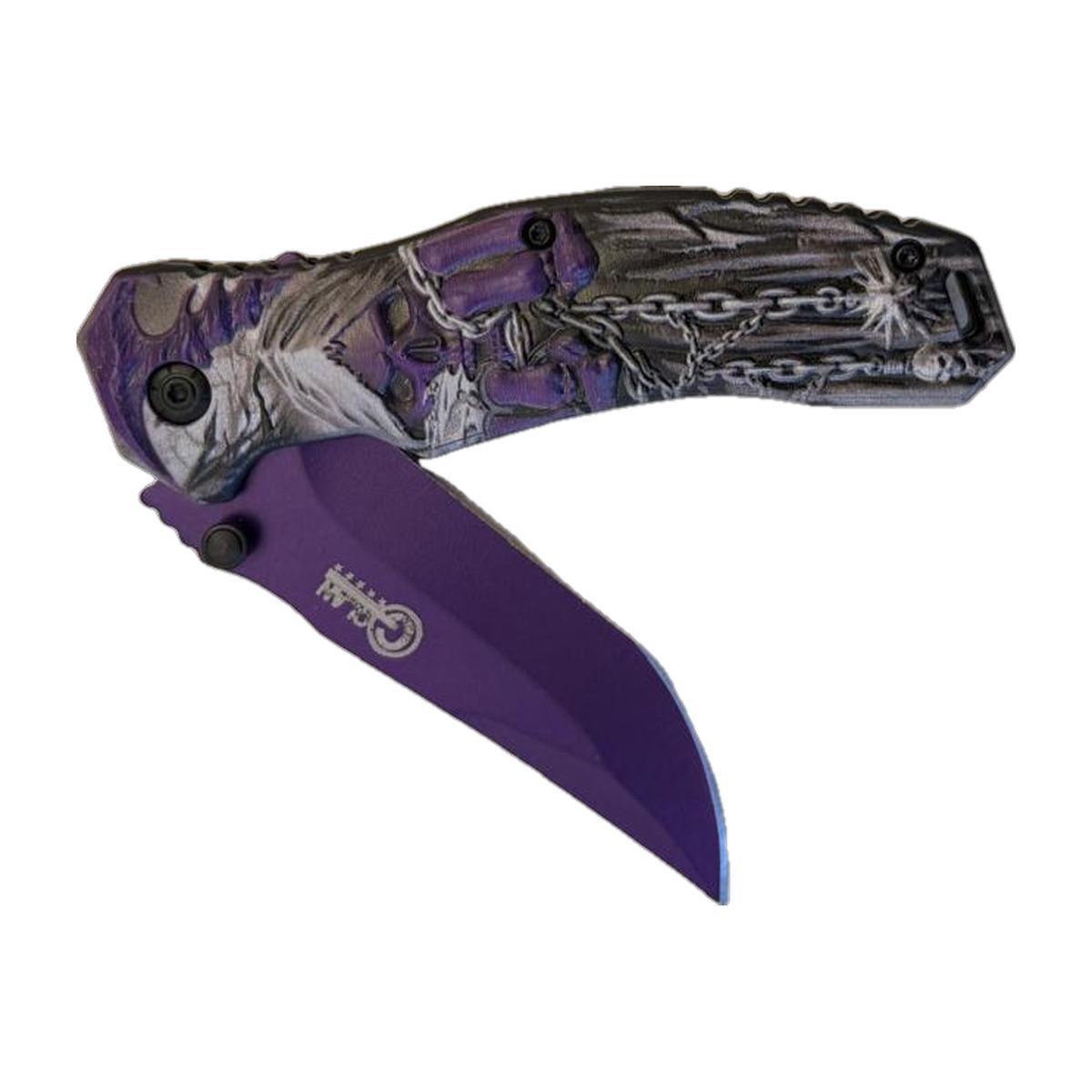 Purple Camo Curved-Blade Folding Knife