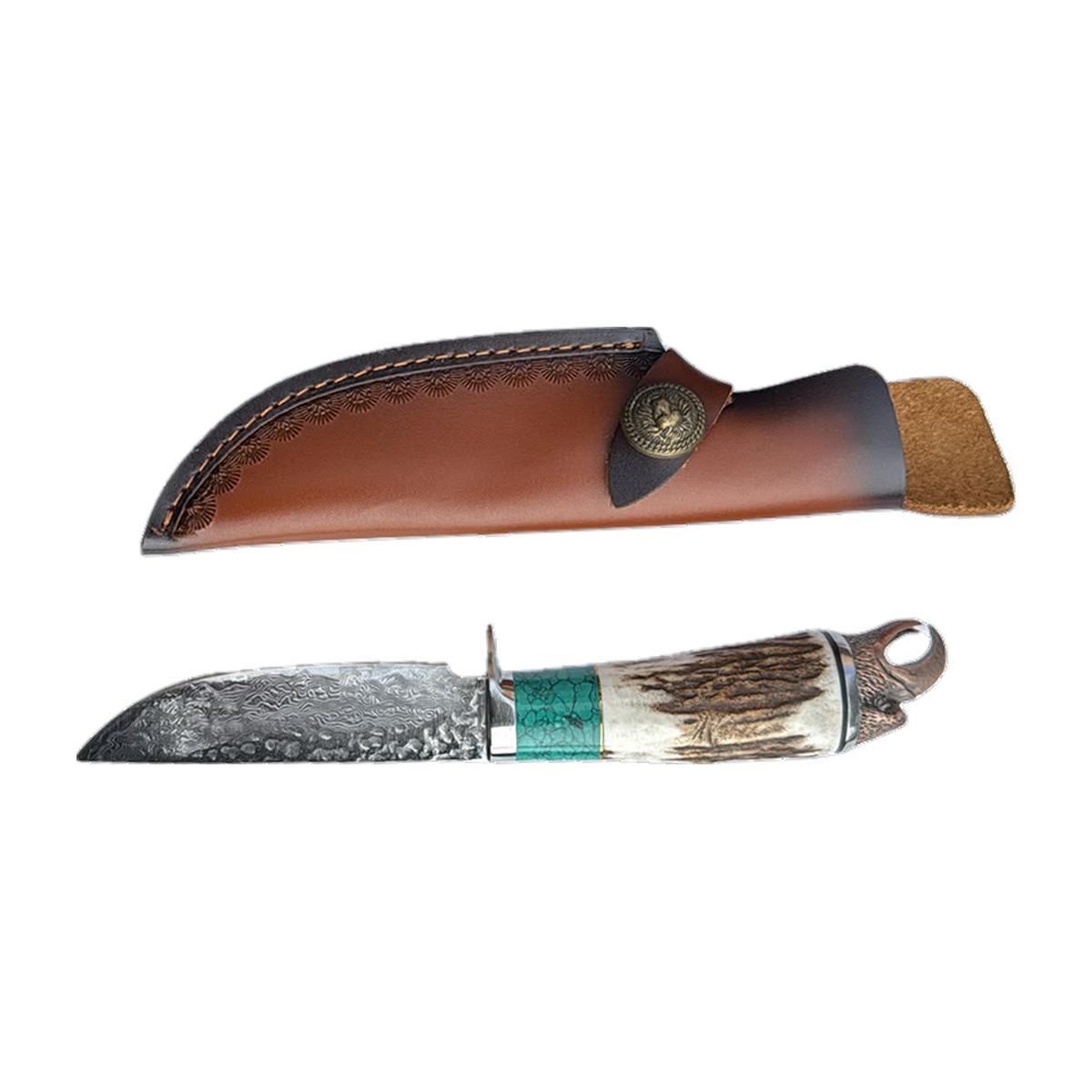 Stag-Handle Outdoor Knife with Leather Sheath (Boxed)
