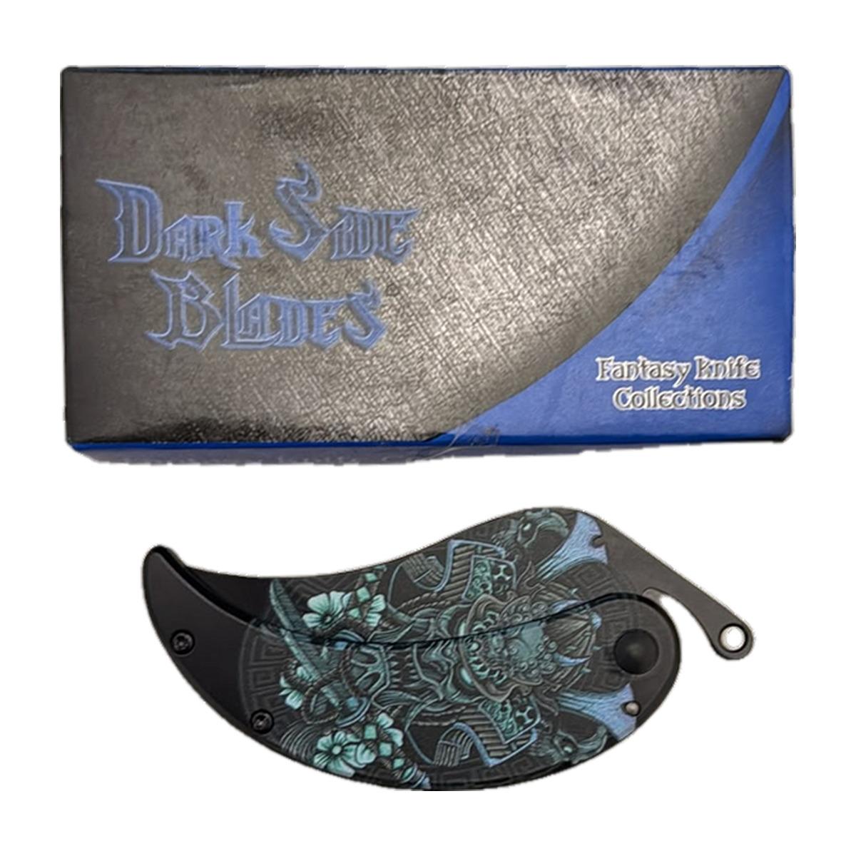 Tan Line Knives Teal Marble Curved-Blade Folder (Boxed)