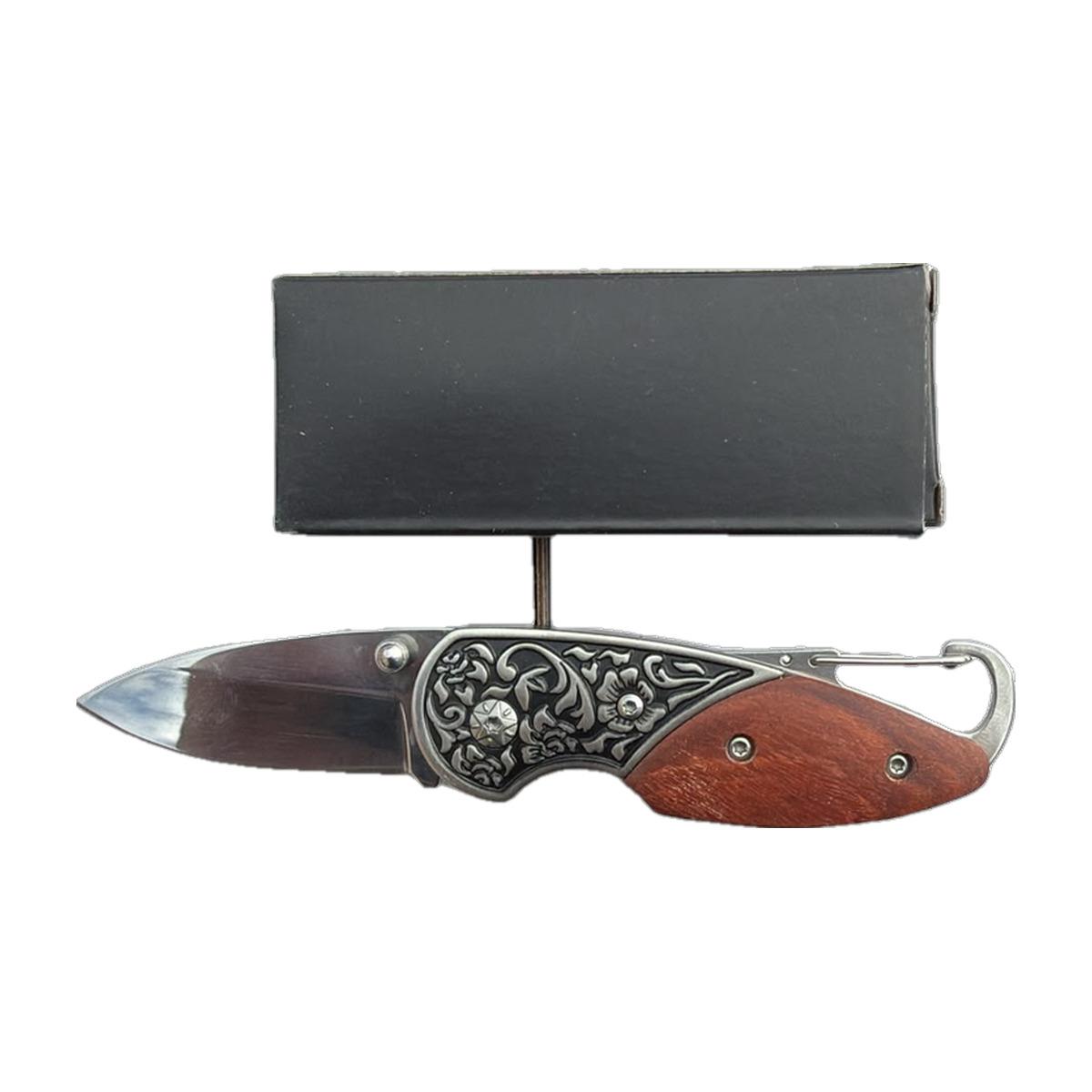 Wood/Bronze Ornate-Handle Slim-Profile Knife
